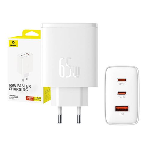 ładowarka sieciowa baseus os-cube pro 2xusb-c + usb, 65w (biała) na Arena.pl