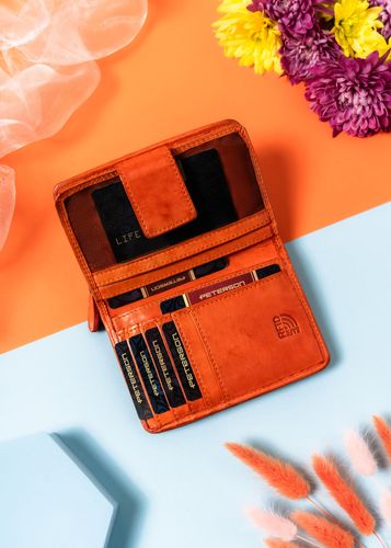 portfel damski zamykany na zatrzask w pomarańczowym kolorze - rovicky na Arena.pl