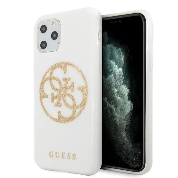 Etui Guess Glitter 4G Circle Logo na iPhone 11 Pro Max - białe zdjęcie 1