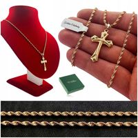 ZŁOTY NASZYJNIK ZE STALI CHIRURGICZNEJ ŁAŃCUSZEK SINGAPUR + ZAWIESZKA KRZYŻ