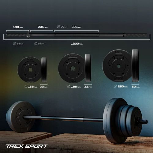 Sztanga do ćwiczeń zestaw obciążeń bitumicznych gryf 22kg Trex Sport na Arena.pl