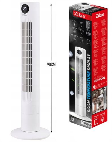 WENTYLATOR KOLUMNOWY XL 60W BIAŁY CICHY PANEL LED PILOT OSCYLACJA TERMOMETR na Arena.pl