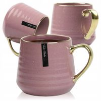 KUBEK PORCELANOWY DO KAWY HERBATY ZŁOTY LILIOWY 570ML ZE ZŁOTYM UCHEM