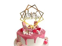 Topper na tort z tworzywa, Happy Birthday, złoty lustrzany