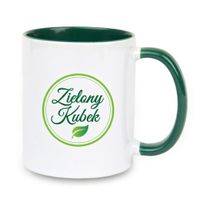 Kubek ceramiczny z nadrukiem z zielonym środkiem i uchwytem 330ml