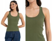 Bluzka Koszulka Damska Bokserka w Paski Prążkowana Bawełna KHAKI MORAJ XL