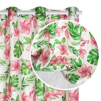 Zasłona gotowa na przelotkach MONSTERA 140x250 biała kwiaty monstery