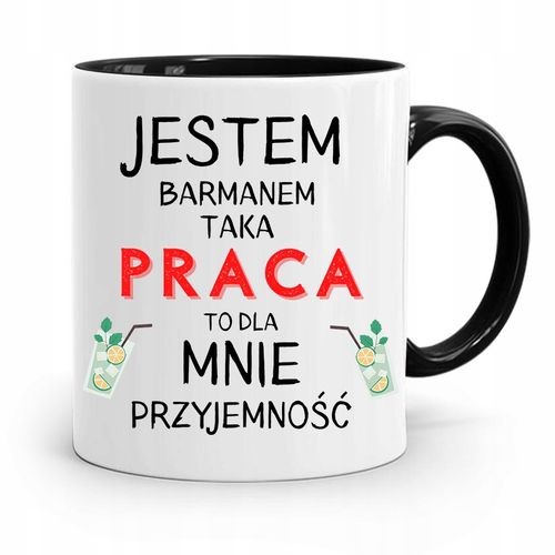 Kubek Czarny Barmana Taka Praca To Przyjemność Z Nadrukiem Ze Zdjęciem na Arena.pl