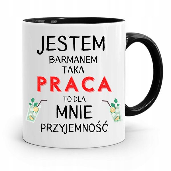 Kubek Czarny Barmana Taka Praca To Przyjemność Z Nadrukiem Ze Zdjęciem zdjęcie 1