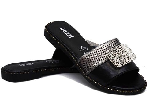 Klapki damskie z aplikacją JEZZI RMR24148-3 - czarno-srebrne 38 na Arena.pl