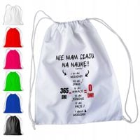 BIAŁY WOREK DO PRZEDSZKOLA SZKOŁY, NA WF - NIE MAM CZASU NA NAUKĘ