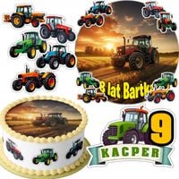 ZESTAW OPŁATEK NA TORT 20CM + 16 POSTACI - TRAKTOR CIĄGNIK + IMIĘ 15CM 18CM