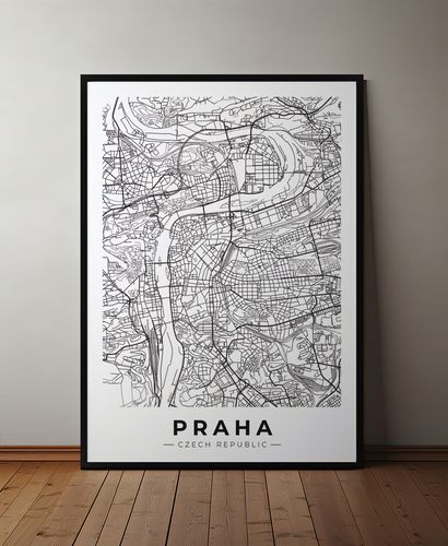 Plakat mapa plan miasta Praga 61x91 cm w czarnej ramie na Arena.pl