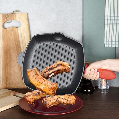 Patelnia Żeliwna Grillowa Kwadratowa do Grillowania Mięsa Ryby Warzyw 28 cm na Arena.pl