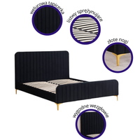 SIENA 160X200 ŁÓŻKO TAPICEROWANE CZARNE WELUR WEZGŁOWIE, ZŁOTE NOGI, STELAŻ