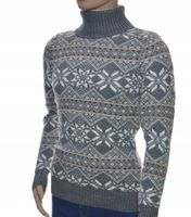 Wełniany sweter męski z golfem ciepły golf z wełny ze wzorem norweskim L