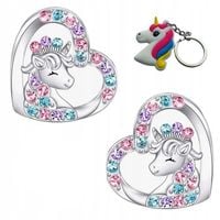 Srebrne kolczyki jednorożce dla dziewczynki sztyfty wkrętki + brelok