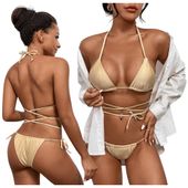 DWUCZĘŚCIOWY KOMPLET KĄPIELOWY DO OPALANIA NA PLAŻĘ STRÓJ BIKINI WIĄZANY L