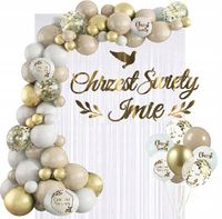 Balony BEŻOWE boho łuk KURTYNA ścianka zestaw dekoracji CHRZEST + IMIĘ