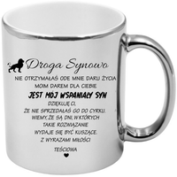 KUBEK SREBRNY PREMIUM DLA SYNOWEJ URODZINY IMIENINY ŚMIESZNY PREZENT