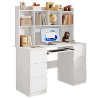 Biurko nowoczesne z nadstawką białe 6 szuflad półki do biura pokoju pracy