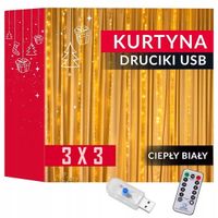 KURTYNA ŚWIETLNA 300 LED DRUCIK 3X3 M BIAŁY CIEPŁY CIĘCIE NA WYMIAR