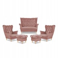 Zestaw wypoczynkowy Carol sofa fotele pufy paski Family Meble różowy