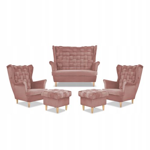 Zestaw wypoczynkowy Carol sofa fotele pufy paski Family Meble różowy na Arena.pl