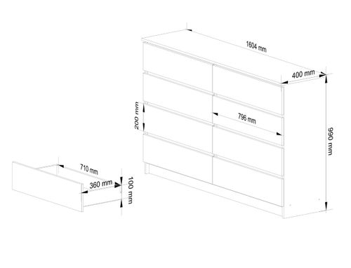 Komoda do salonu K 160 cm 8 szuflad - dąb artisan-biała na Arena.pl