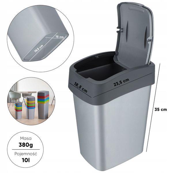 Curver Kosz Na Śmieci Pojemnik Biuro 10 L Grafit zdjęcie 2