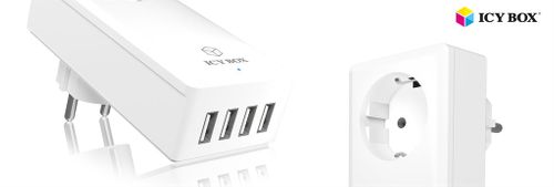 IcyBox Ładowarka 4xUSB z gniazdem EU, Biała na Arena.pl