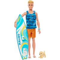 BARBIE KEN SURFER PLAŻOWY BLONDYN + FIGURKA PIESKA I AKCESORIA HPT50