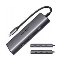 UGREEN ADAPTER 6W1 HUB USB DO 2X USB-A 3.0 USB-C 3.0 2XHDMI POWER DELIVERY
