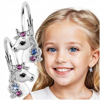 Kolczyki srebrne Jednorożce dla dziewczynki dzieci z cyrkoniami Angielskie