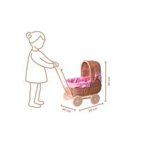 Lala WÓZEK WIKLINOWY DLA LALEK Z POŚCIELĄ 50x30 H45 CM uniwersalny