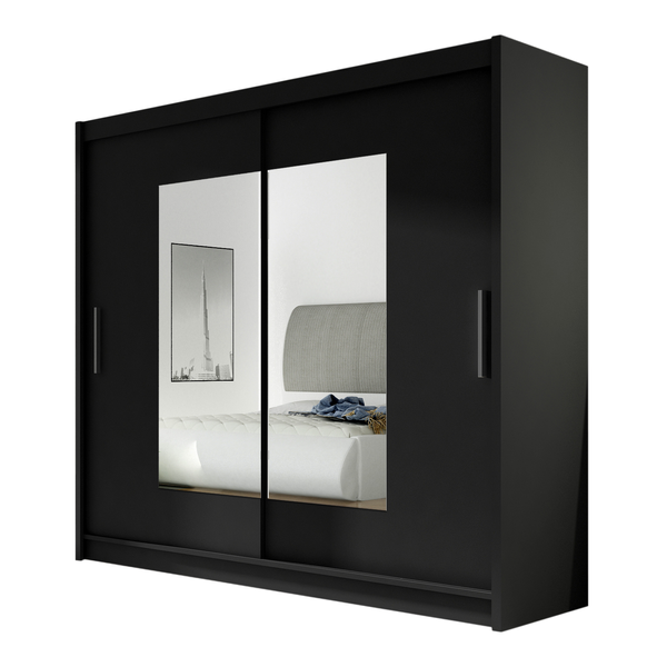 Szafa przesuwna Bega VII z lustrem 180cm - pojemna garderoba - CZARNY zdjęcie 1