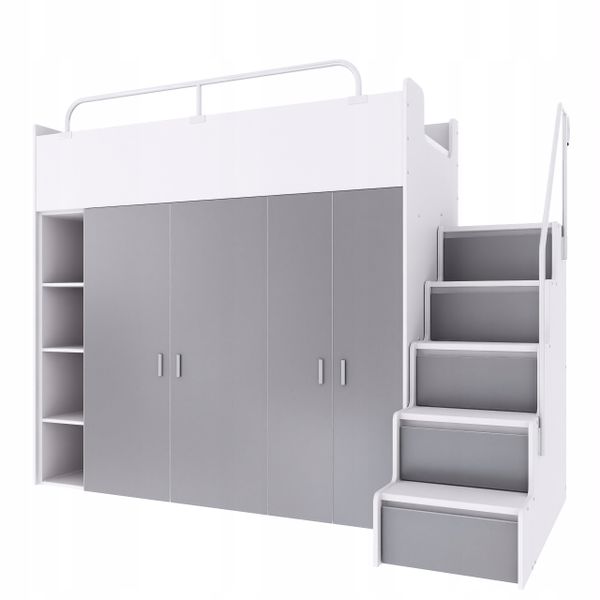 Łóżko piętrowe JSM2 90x200 + duża szafa i otwarty regał szary kolor zdjęcie 1