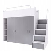 Łóżko piętrowe JSM2 90x200 + duża szafa i otwarty regał szary kolor