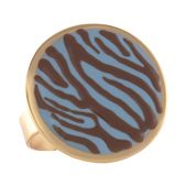 pierścionek duży niebieski plasterek w czekoladową zeberką (r25/lat/120au)
