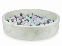 Suchy basen 130x30 marmur z piłeczkami 600szt (jasnomiętowe, różowe jasne perłowe, błękitne jasne perłowe, perłowe, szare)