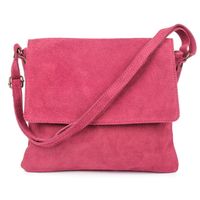 VERA PELLE torebka zamszowa listonoszka z klapą i paskiem V480 fuksja