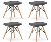 Taboret WERK - szary aksamit / nogi naturalne x 4