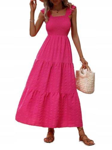 LETNIA SUKIENKA LUŹNA CODZIENNA MAXI RÓŻOWA MARSZCZENIA KOBIECA NA PLAŻĘ na Arena.pl