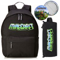 Zestaw do Szkoły Czarny Plecak + Piórnik + Pin Gra Minecraft Wzory