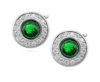 OKRĄGŁE SREBRNE KOLCZYKI WKRĘTKI SZMARAGD CYRKONIE