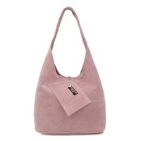 VERA PELLE torebka zamszowa worek na ramię z saszetką V132 c.różowa