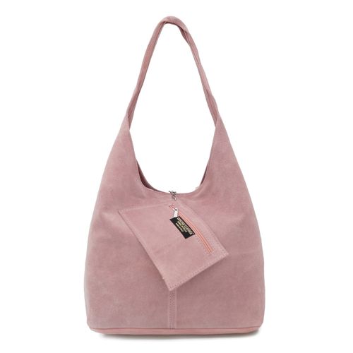 VERA PELLE torebka zamszowa worek na ramię z saszetką V132 c.różowa na Arena.pl