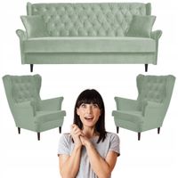 Skandynawski zestaw wypoczynkowy sofa 2 fotele Gaja ZIELONY Family Meble