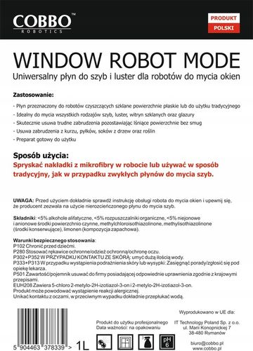 PŁYN DO ROBOTÓW DO MYCIA OKIEN 1L - COBBO Robotics na Arena.pl