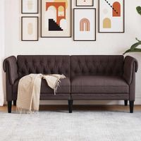Sofa Chesterfield, dwuosobowa, ciemnobrązowa, obita tkaniną